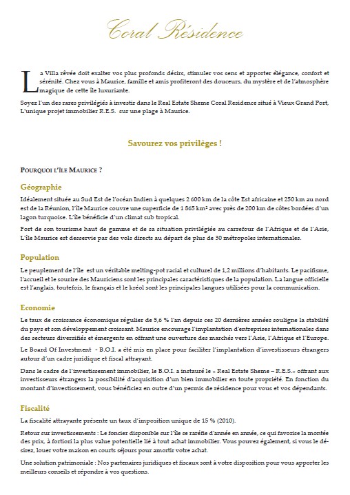 Projet IRS / RES ile Maurice